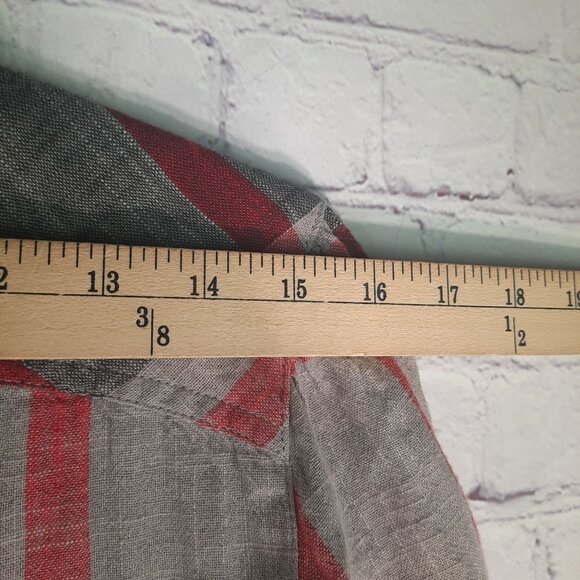 Free People Peppy In Plaid Gray Red Button Up Ruffle Back Oversized Blouse - Picture 7 of 11